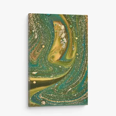 Cuadro en lienzo paisaje fluido verde y dorado con textura iridiscente – Pixers®