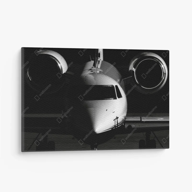 Cuadro en lienzo avión privado en primer plano en blanco y negro
