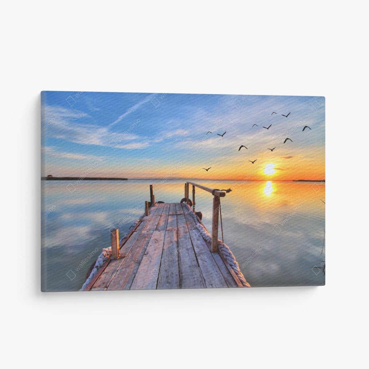 Cuadro en lienzo muelle al atardecer sobre lago tranquilo – Pixers®