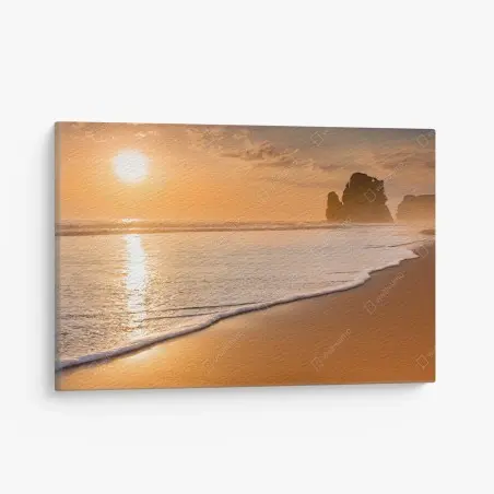 Cuadro en lienzo atardecer dorado en la playa – Pixers®