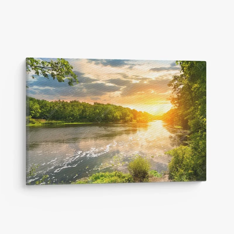 Cuadro en lienzo puesta de sol sobre el río sereno
