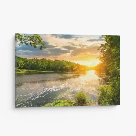 Cuadro en lienzo puesta de sol sobre el río sereno – Pixers®