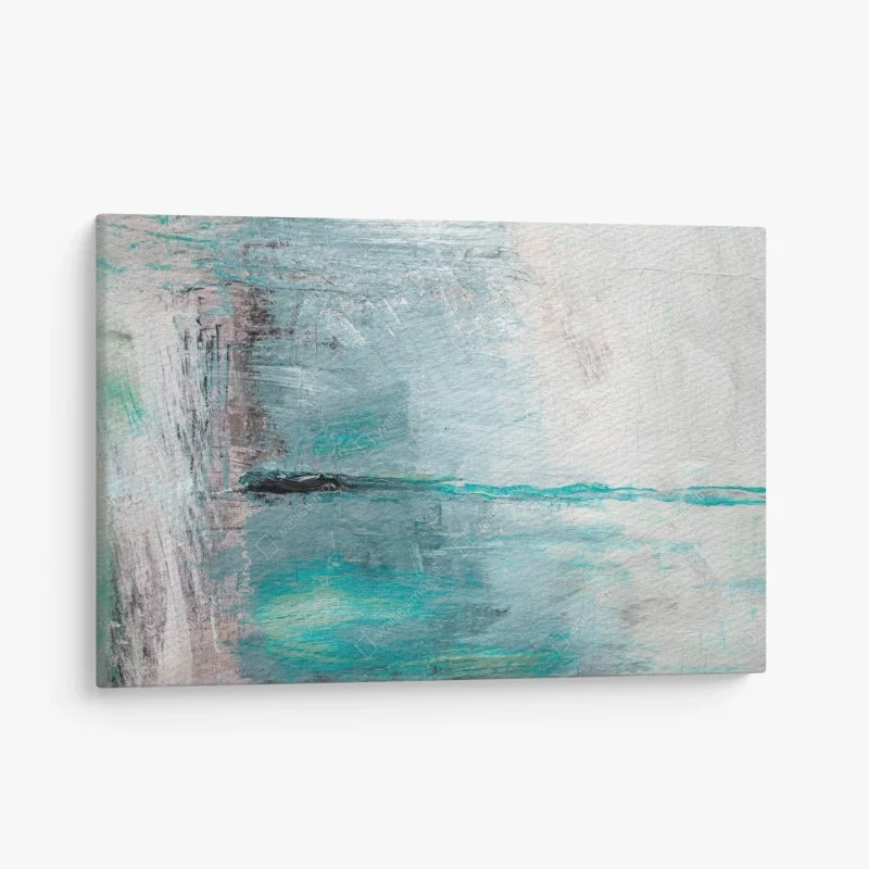 Cuadro en lienzo paisaje abstracto en tonos turquesa y plateados