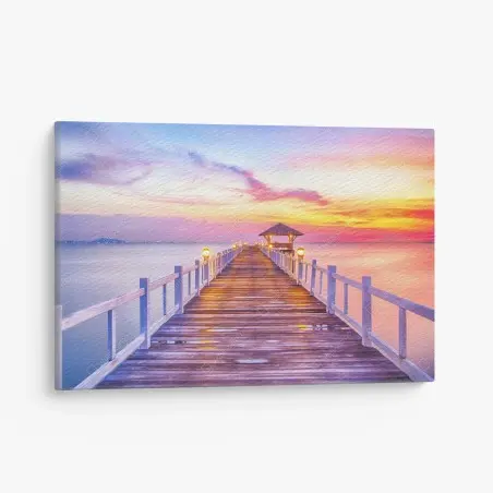 Cuadro en lienzo muelle al atardecer con cielo colorido – Pixers®