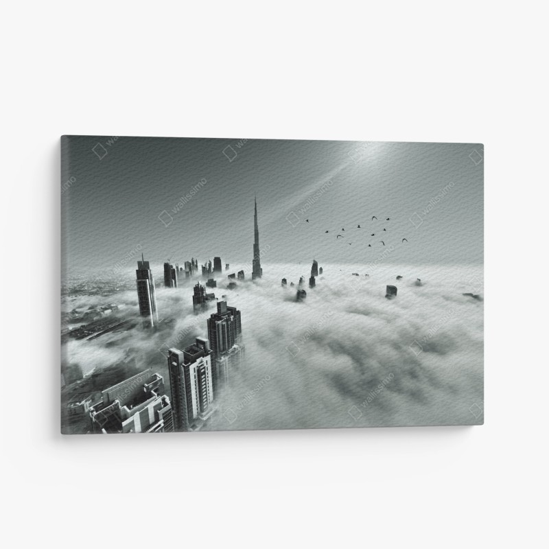 Cuadro en lienzo rascacielos de Dubai entre las nubes