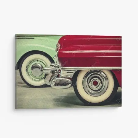 Cuadro en lienzo detalle retro de coches clásicos: ruedas y cromados – Pixers®