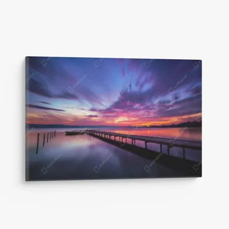 Cuadro en lienzo muelle al atardecer en tonos púrpura y naranja – Pixers®