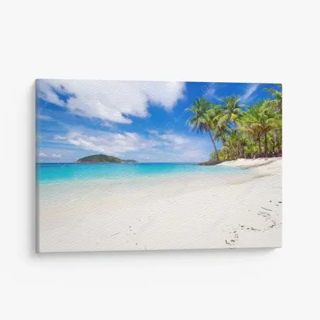 Cuadro en lienzo playa tropical con palmeras y agua turquesa – Pixers®