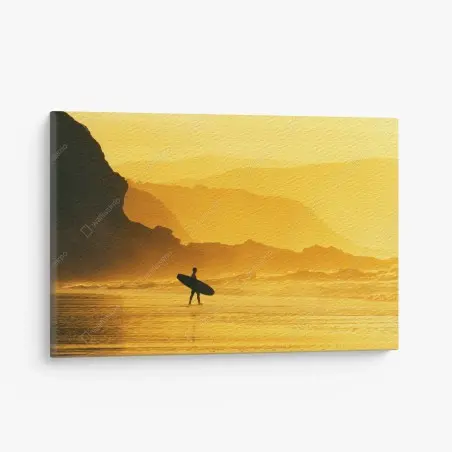 Cuadro en lienzo atardecer dorado en la costa – Pixers®