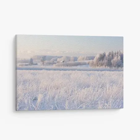 Cuadro en lienzo paisaje invernal con escarcha y luz suave – Pixers®