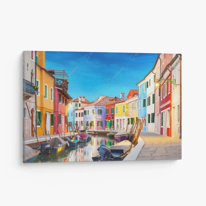 Cuadro en lienzo vibrante escena de las casas de Burano en Venecia