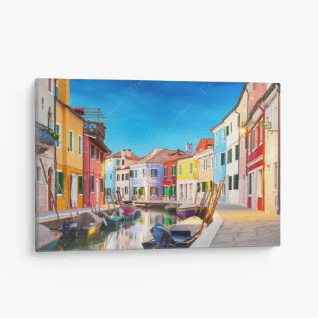 Cuadro en lienzo vibrante escena de las casas de Burano en Venecia – Pixers®