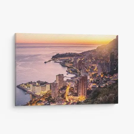Cuadro en lienzo panorámica costera urbana al atardecer – Pixers®
