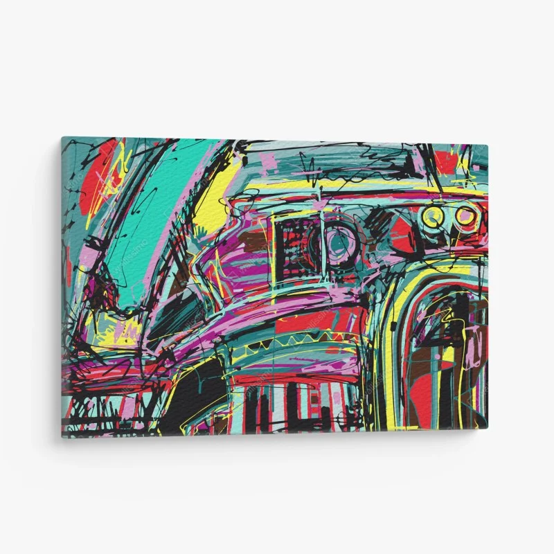 Cuadro en lienzo explosión retro: composición abstracta de automóvil