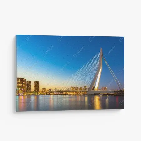 Cuadro en lienzo atardecer sobre el puente Erasmus en Rotterdam – Pixers®