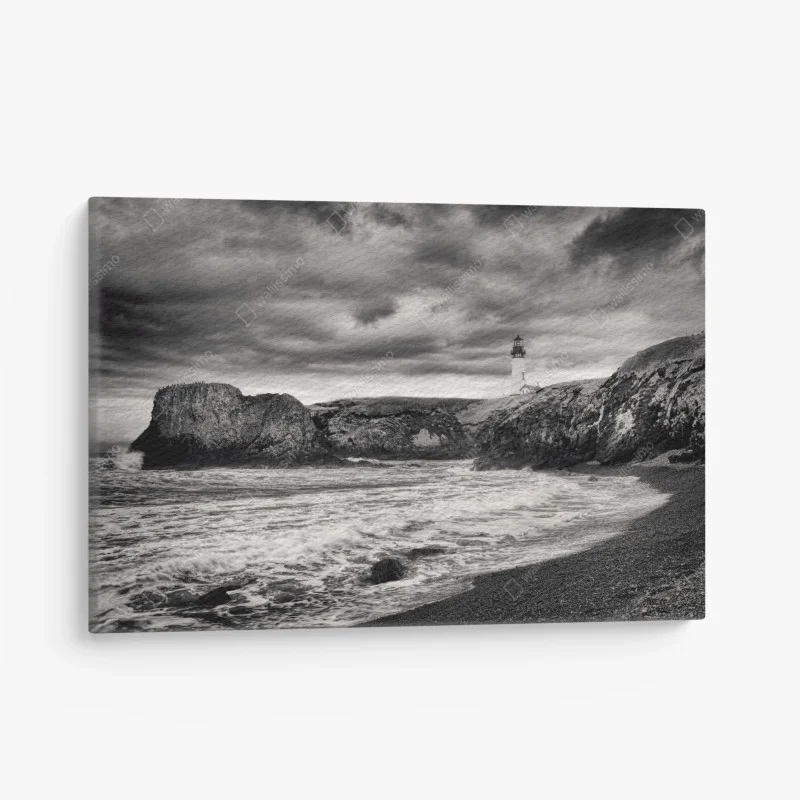 Cuadro en lienzo impresión en blanco y negro del faro de Yaquina Bay