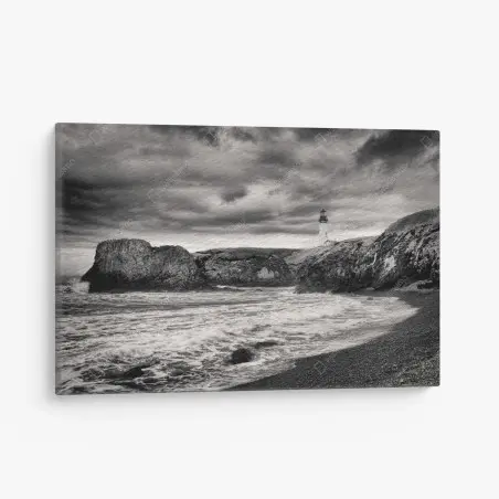 Cuadro en lienzo impresión en blanco y negro del faro de Yaquina Bay – Pixers®