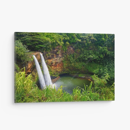Cuadro en lienzo cascada doble en valle tropical – Pixers®