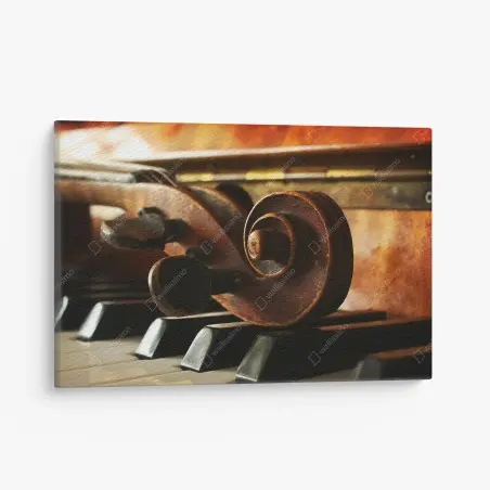 Cuadro en lienzo contrastes musicales: detalle de violín sobre piano – Pixers®
