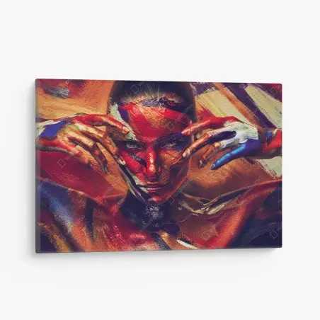 Cuadro en lienzo rostro pintado: arte corporal en colores vibrantes – Pixers®
