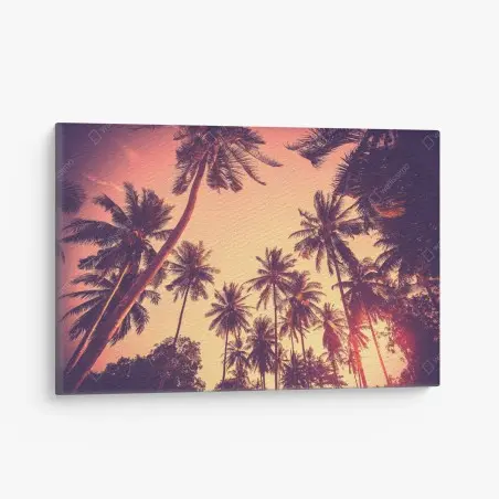 Cuadro en lienzo atardecer tropical vintage con palmeras – Pixers®