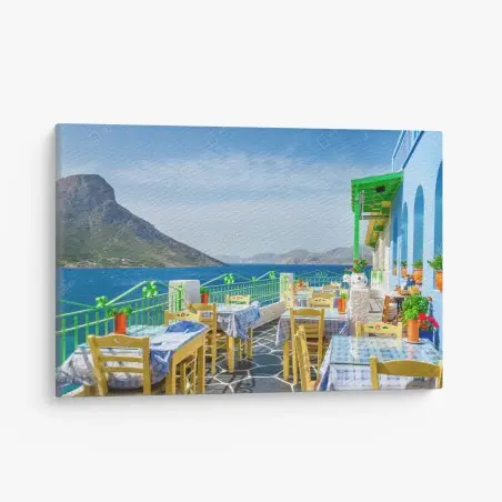 Cuadro en lienzo terraza mediterránea con vistas al mar – Pixers®