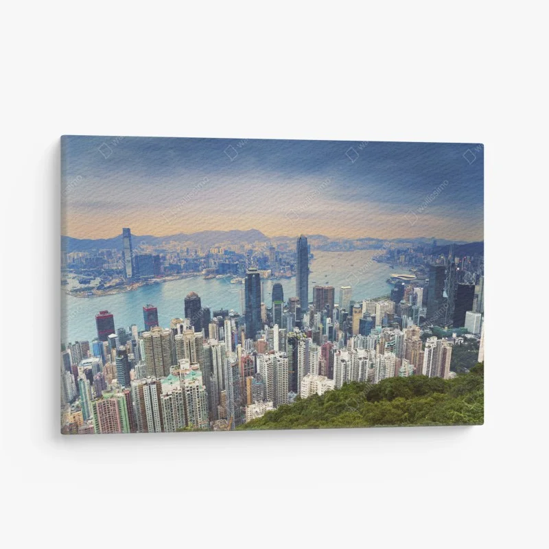 Cuadro en lienzo panorámica de Hong Kong al atardecer