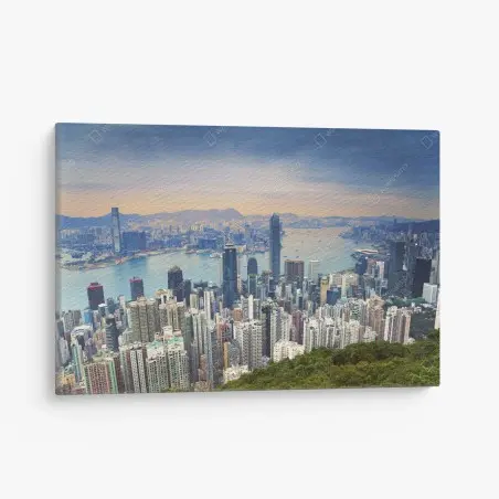 Cuadro en lienzo panorámica de Hong Kong al atardecer – Pixers®