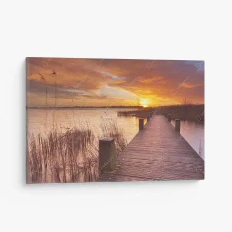Cuadro en lienzo amanecer dorado en el lago cerca de Amsterdam – Pixers®