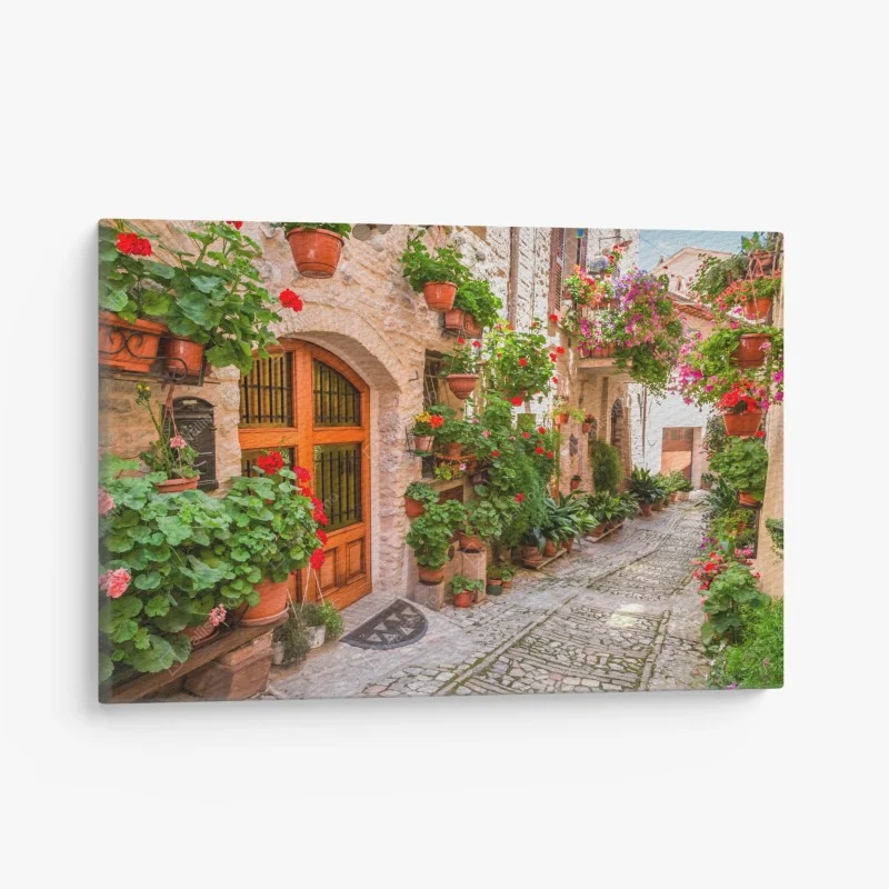 Cuadro en lienzo encanto de un callejón florido en Umbría