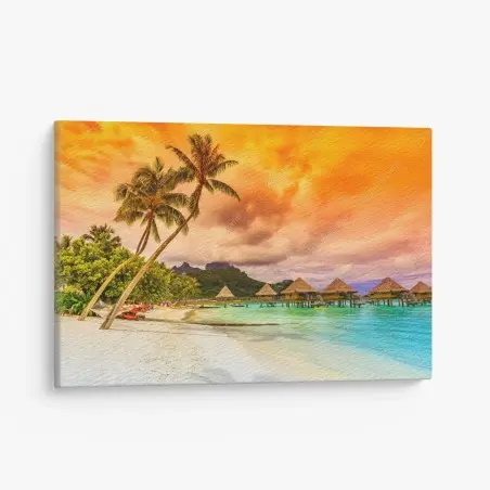 Cuadro en lienzo puesta de sol en Bora Bora: paraíso sobre el agua – Pixers®
