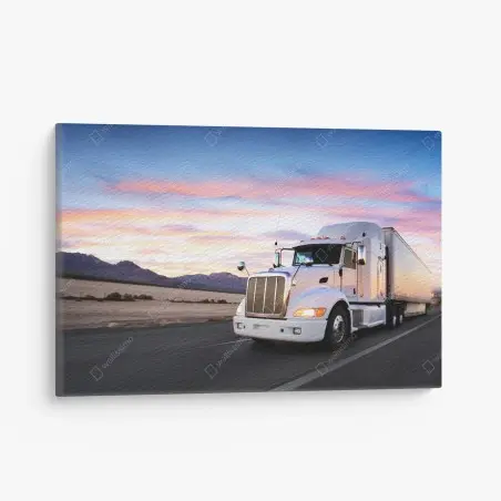 Cuadro en lienzo camión en carretera al atardecer – Pixers®