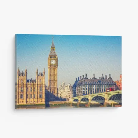 Cuadro en lienzo amanecer en Londres: Big Ben y puente de Westminster – Pixers®