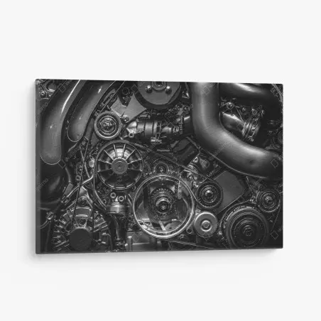 Cuadro en lienzo detalle mecánico industrial en blanco y negro – Pixers®