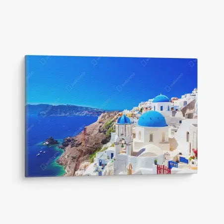 Cuadro en lienzo vistas de Santorini al mar: cúpulas azules y casas blancas – Pixers®