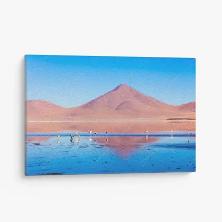 Cuadro en lienzo panorámica de Laguna Colorada con flamencos – Pixers®