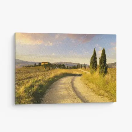 Cuadro en lienzo camino rural en la Toscana al atardecer – Pixers®