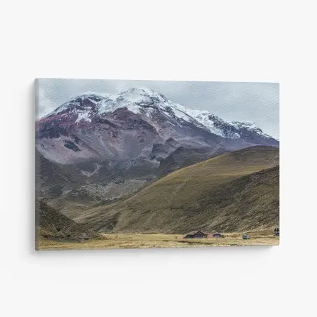 Cuadro en lienzo paisaje montañoso nevado con valle dorado – Pixers®