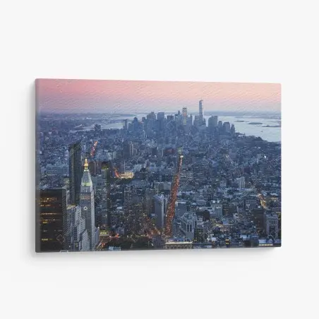 Cuadro en lienzo puesta de sol sobre Manhattan, panorama aéreo urbano – Pixers®