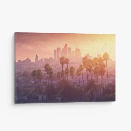 Cuadro en lienzo atardecer en Los Ángeles con palmeras – Pixers®