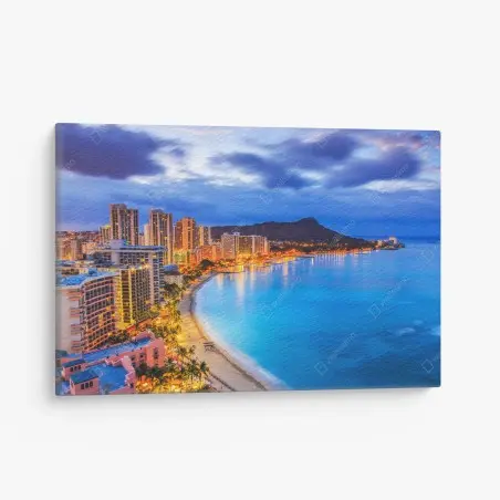 Cuadro en lienzo amanecer en Waikiki con Diamond Head, Honolulu – Pixers®
