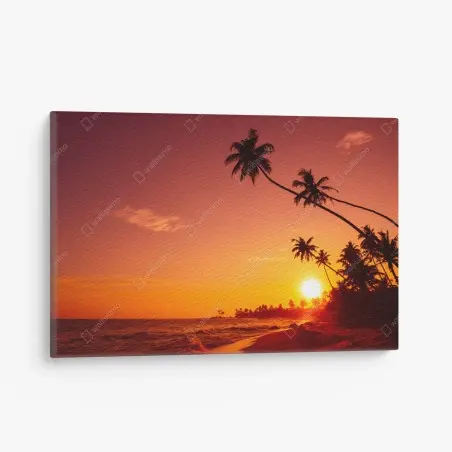Cuadro en lienzo atardecer tropical con palmeras en la costa – Pixers®