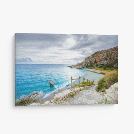 Cuadro en lienzo costa tranquila con cala y sendero rocoso – Pixers®