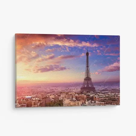 Cuadro en lienzo puesta de sol sobre París: torre Eiffel y skyline romántico – Pixers®