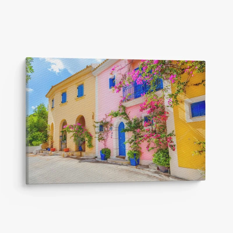 Cuadro en lienzo calle mediterránea de colores en Kefalonia