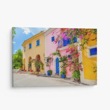 Cuadro en lienzo calle mediterránea de colores en Kefalonia – Pixers®