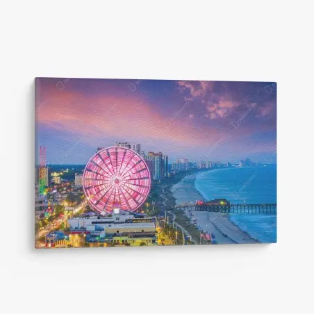 Cuadro en lienzo puesta de sol en Myrtle Beach con noria iluminada – Pixers®