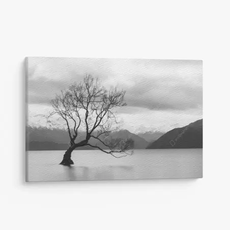 Cuadro en lienzo árbol solitario en el lago – Pixers®