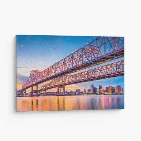 Cuadro en lienzo puente Crescent City Connection y horizonte de New Orleans al atardecer – Pixers®