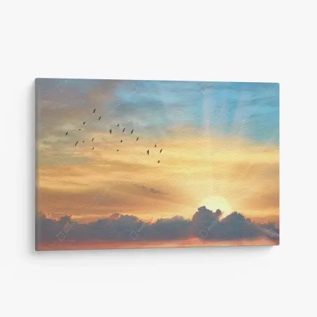Cuadro en lienzo amanecer dorado con aves en vuelo – Pixers®